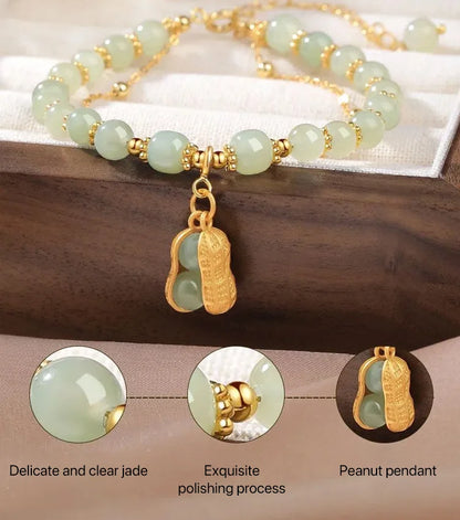 Natural jade bracelet with peanut pendant