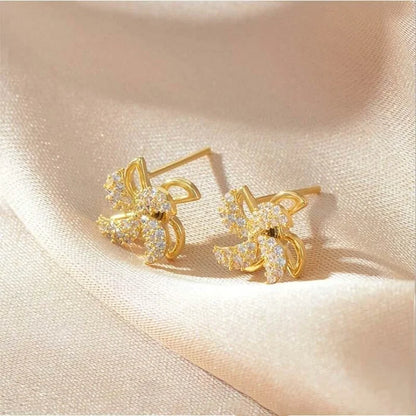 Exquisite Crystal Rotating Windmill Earrings