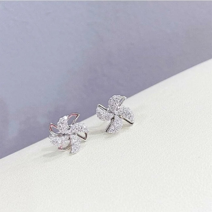 Exquisite Crystal Rotating Windmill Earrings