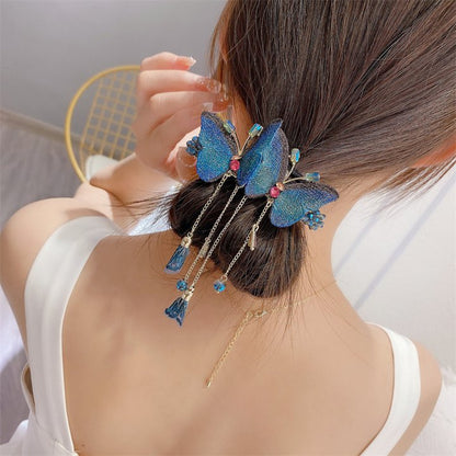 Temperament Butterfly Rhinestone Tassel Hair Clip