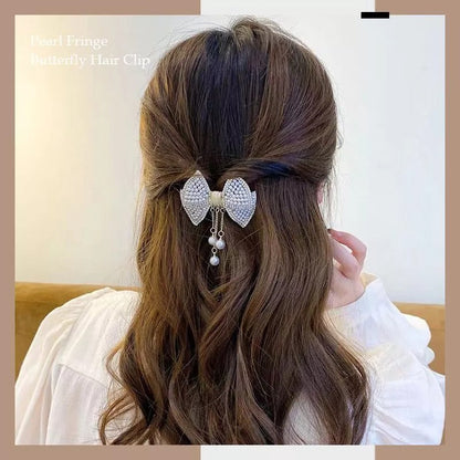 PEARL FRINGE BUTTERFLY HAIR CLIP