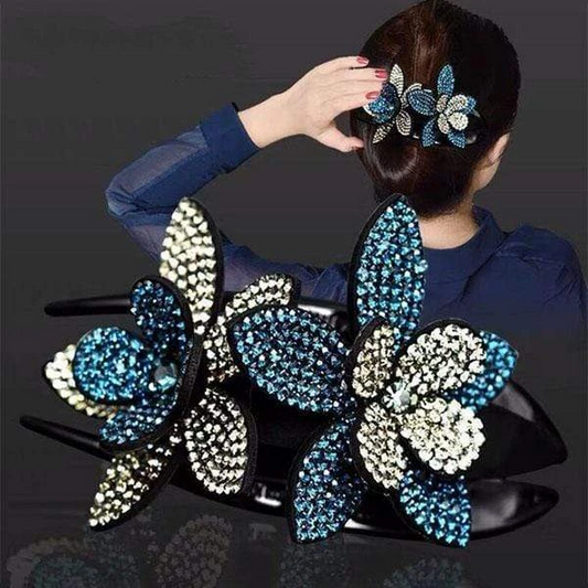 Rhinestone Double Flower Hair Clip (Buy One Free One)