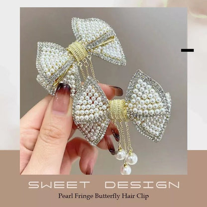 PEARL FRINGE BUTTERFLY HAIR CLIP