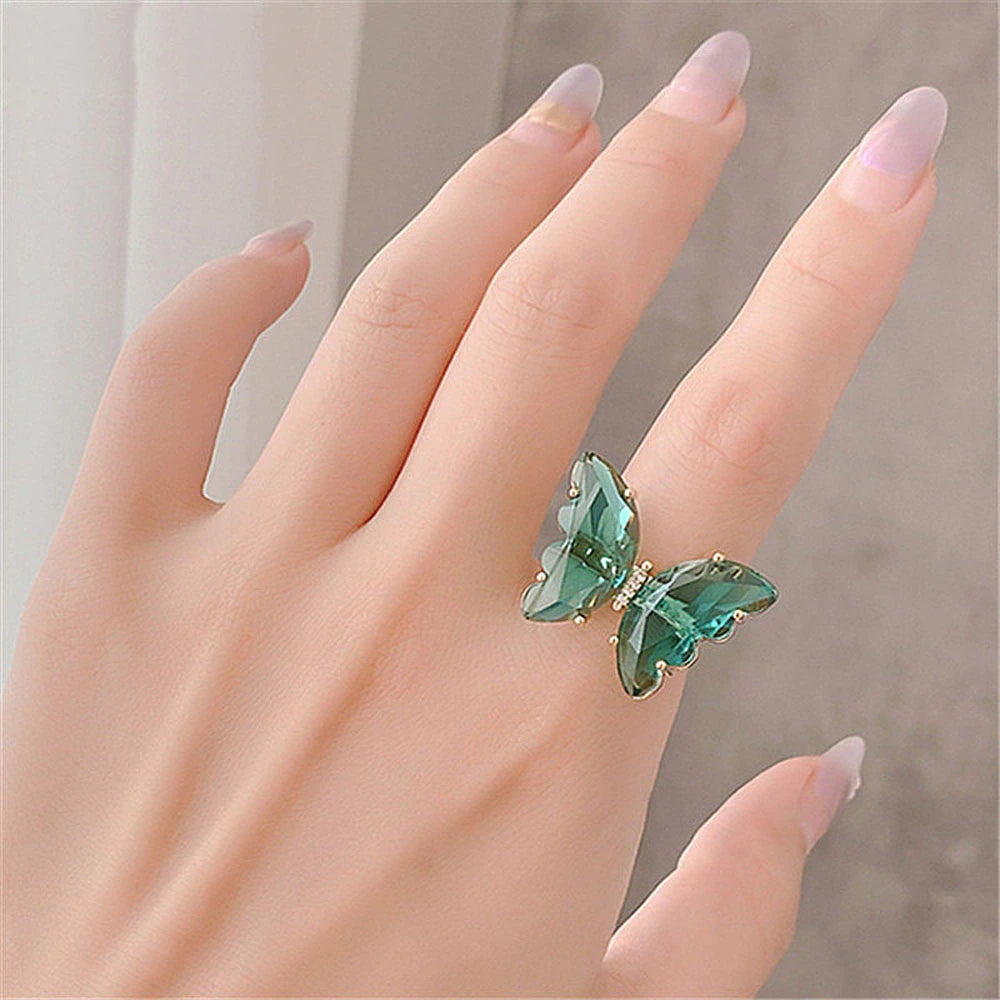 Colorful Transparent Glass Butterfly Ring (Buy 1 Free 1)